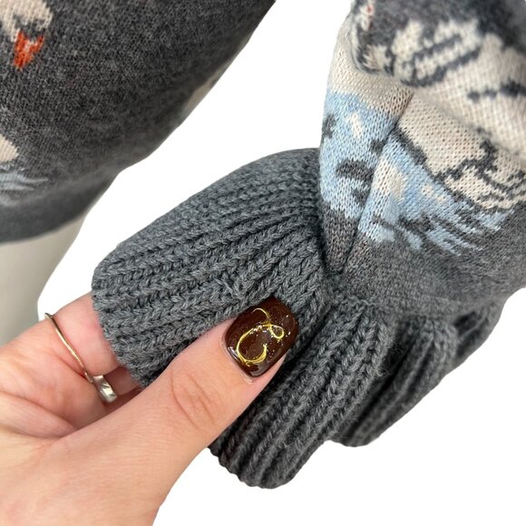 $945 Stella McCartney Gray Swan Intarsia Knit Ruffle Wool Sweater size IT 46/10 - Picture 2 of 8